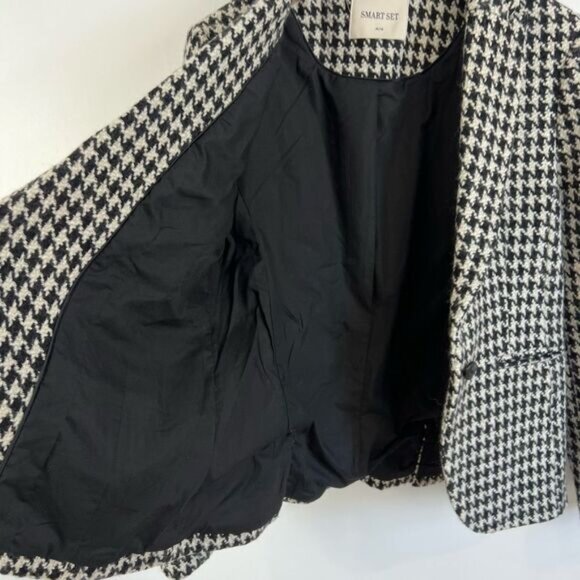 Vintage Houndstooth Black White Wool Blend Women’s Blazer Jacket Coat Shacket M - Picture 10 of 15